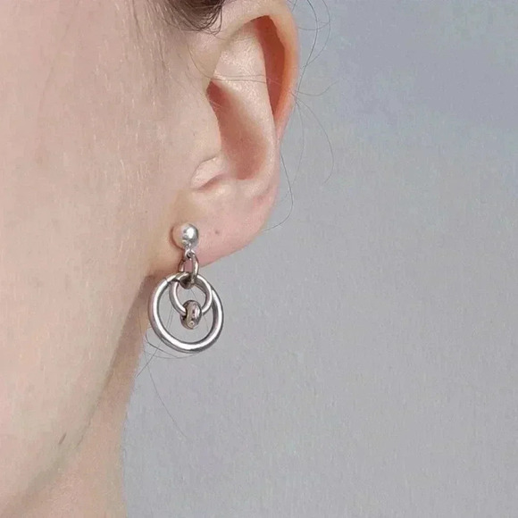 Silver chainmaille double hoop earrings - Picture 1 of 8